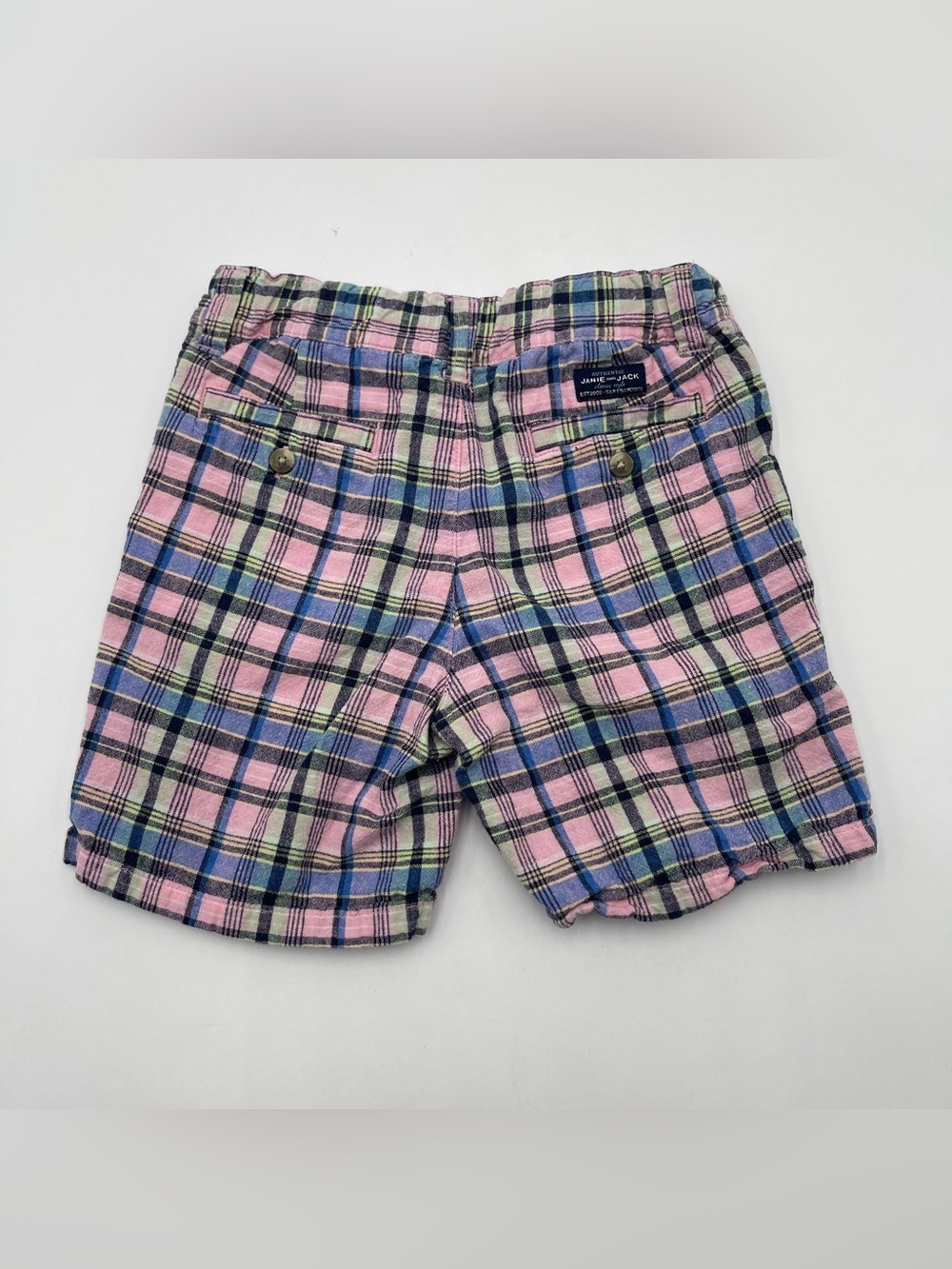Janie and Jack Toddler Boys Plaid Linen Blend Adjustable Waist Shorts Sz 4 - Picture 2 of 4